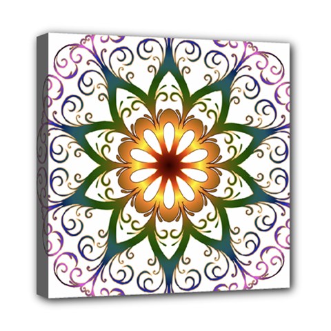 Prismatic Flower Floral Star Gold Green Purple Mini Canvas 8  X 8  by Alisyart