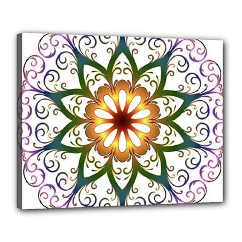 Prismatic Flower Floral Star Gold Green Purple Canvas 20  X 16 