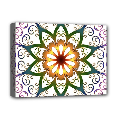 Prismatic Flower Floral Star Gold Green Purple Deluxe Canvas 16  X 12  