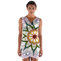 Prismatic Flower Floral Star Gold Green Purple Wrap Front Bodycon Dress