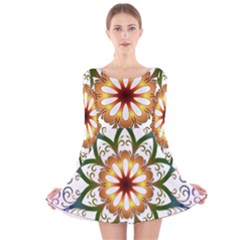 Prismatic Flower Floral Star Gold Green Purple Long Sleeve Velvet Skater Dress