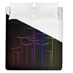 Space Light Lines Shapes Neon Green Purple Pink Duvet Cover (queen Size) by Alisyart