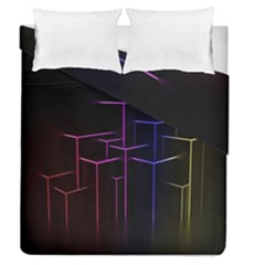 Space Light Lines Shapes Neon Green Purple Pink Duvet Cover Double Side (queen Size) by Alisyart