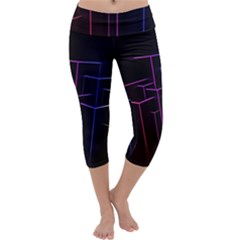 Space Light Lines Shapes Neon Green Purple Pink Capri Yoga Leggings by Alisyart