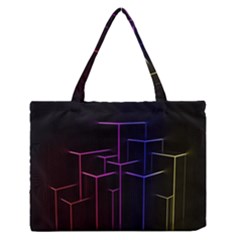 Space Light Lines Shapes Neon Green Purple Pink Medium Zipper Tote Bag by Alisyart