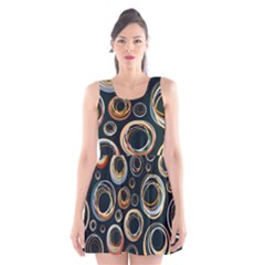 Seamless Cubes Texture Circle Black Orange Red Color Rainbow Scoop Neck Skater Dress by Alisyart