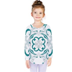 Vintage Floral Star Flower Blue Kids  Long Sleeve Tee