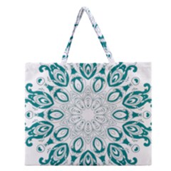 Vintage Floral Star Blue Green Zipper Large Tote Bag by Alisyart