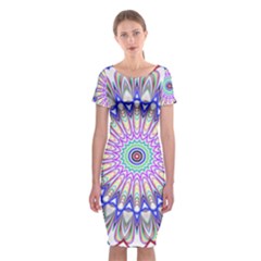 Prismatic Line Star Flower Rainbow Classic Short Sleeve Midi Dress
