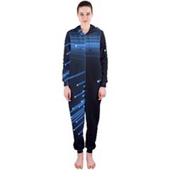 Abstract Light Rays Stripes Lines Black Blue Hooded Jumpsuit (ladies)  by Alisyart