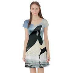Whale Mum Baby Jump Short Sleeve Skater Dress by Alisyart