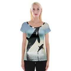 Whale Mum Baby Jump Women s Cap Sleeve Top by Alisyart