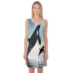 Whale Mum Baby Jump Sleeveless Satin Nightdress