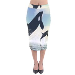 Whale Mum Baby Jump Velvet Midi Pencil Skirt by Alisyart