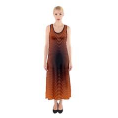 Abstract Circle Hole Black Orange Line Sleeveless Maxi Dress