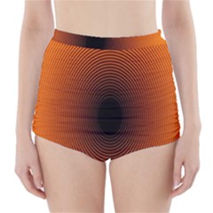 Abstract Circle Hole Black Orange Line High-waisted Bikini Bottoms
