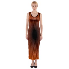 Abstract Circle Hole Black Orange Line Fitted Maxi Dress