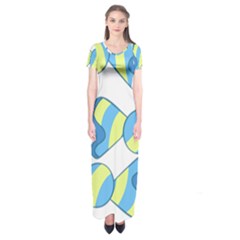 Candy Yellow Blue Short Sleeve Maxi Dress by Alisyart