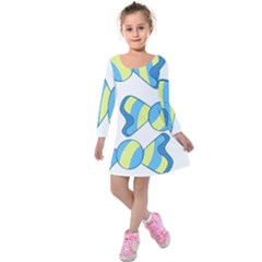 Candy Yellow Blue Kids  Long Sleeve Velvet Dress by Alisyart