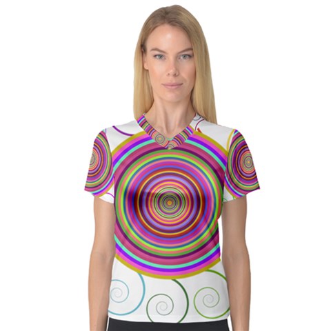 Abstract Spiral Circle Rainbow Color Women s V-neck Sport Mesh Tee by Alisyart