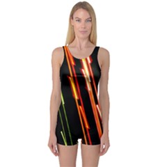 Colorful Diagonal Lights Lines One Piece Boyleg Swimsuit