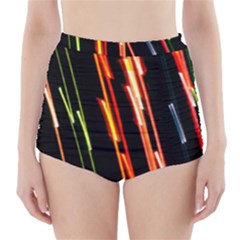 Colorful Diagonal Lights Lines High-waisted Bikini Bottoms by Alisyart