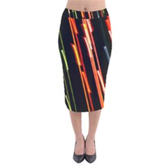 Colorful Diagonal Lights Lines Velvet Midi Pencil Skirt