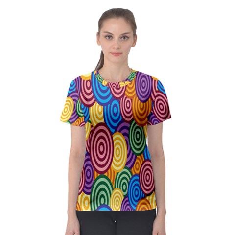 Circles Color Yellow Purple Blu Pink Orange Illusion Women s Sport Mesh Tee by Alisyart