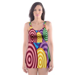 Circles Color Yellow Purple Blu Pink Orange Illusion Skater Dress Swimsuit by Alisyart