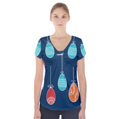 Easter Egg Balloon Pink Blue Red Orange Short Sleeve Front Detail Top by Alisyart