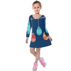 Easter Egg Balloon Pink Blue Red Orange Kids  Long Sleeve Velvet Dress by Alisyart