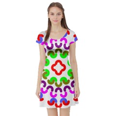 Decoration Red Blue Pink Purple Green Rainbow Short Sleeve Skater Dress