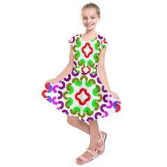 Decoration Red Blue Pink Purple Green Rainbow Kids  Short Sleeve Dress by Alisyart