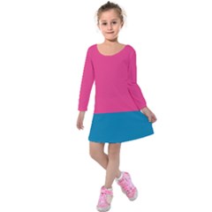 Flag Color Pink Blue Kids  Long Sleeve Velvet Dress by Alisyart