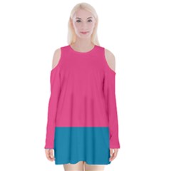 Flag Color Pink Blue Velvet Long Sleeve Shoulder Cutout Dress by Alisyart