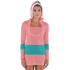 Flag Color Pink Blue Line Women s Long Sleeve Hooded T-shirt by Alisyart