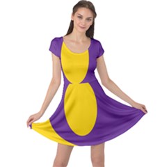 Flag Purple Yellow Circle Cap Sleeve Dresses