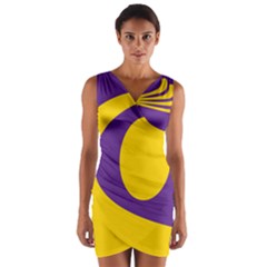 Flag Purple Yellow Circle Wrap Front Bodycon Dress