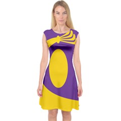 Flag Purple Yellow Circle Capsleeve Midi Dress