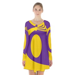 Flag Purple Yellow Circle Long Sleeve Velvet V-neck Dress