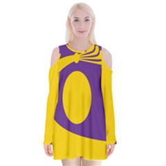 Flag Purple Yellow Circle Velvet Long Sleeve Shoulder Cutout Dress