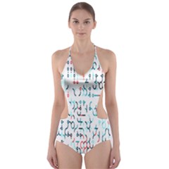 Connect Dots Color Rainbow Blue Red Circle Line Cut-out One Piece Swimsuit