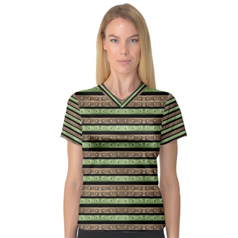 Camo Stripes Print Women s V-neck Sport Mesh Tee by dflcprintsclothing