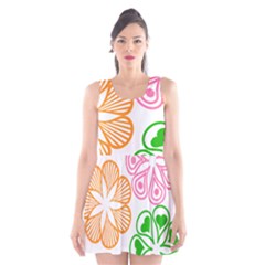 Flower Floral Love Valentine Star Pink Orange Green Scoop Neck Skater Dress