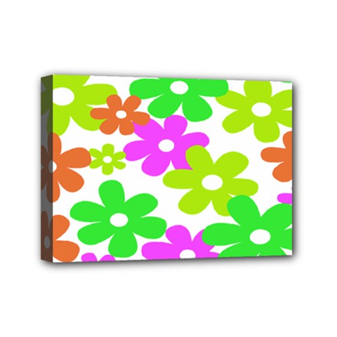 Flowers Floral Sunflower Rainbow Color Pink Orange Green Yellow Mini Canvas 7  X 5 