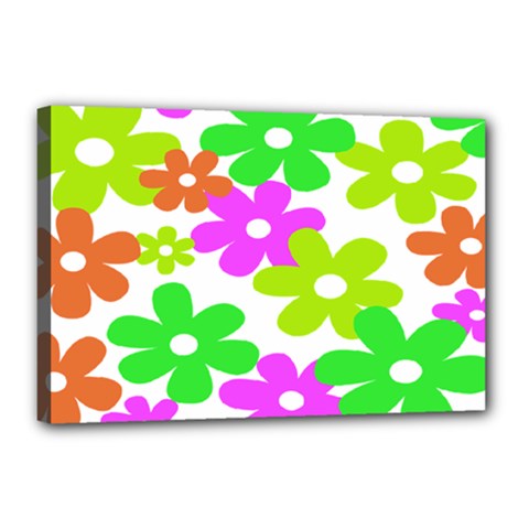 Flowers Floral Sunflower Rainbow Color Pink Orange Green Yellow Canvas 18  X 12  by Alisyart