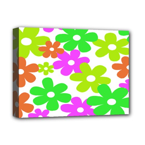 Flowers Floral Sunflower Rainbow Color Pink Orange Green Yellow Deluxe Canvas 16  X 12  