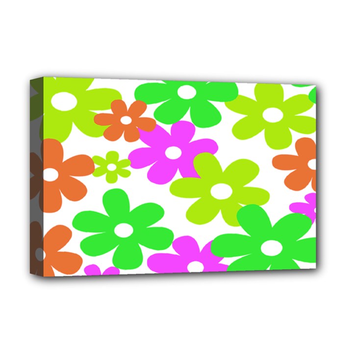 Flowers Floral Sunflower Rainbow Color Pink Orange Green Yellow Deluxe Canvas 18  x 12  