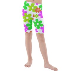 Flowers Floral Sunflower Rainbow Color Pink Orange Green Yellow Kids  Mid Length Swim Shorts by Alisyart