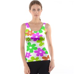 Flowers Floral Sunflower Rainbow Color Pink Orange Green Yellow Tank Top by Alisyart